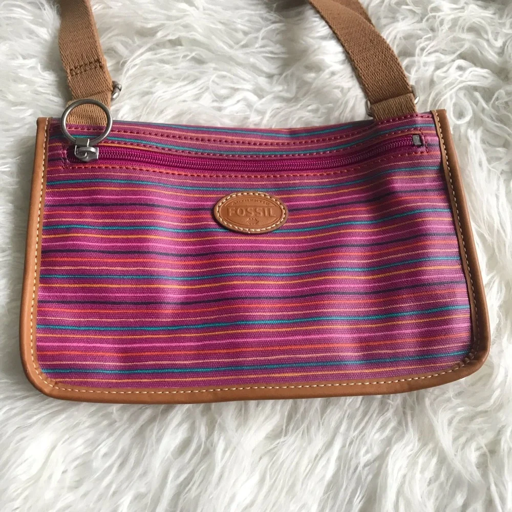 Fossil‎ Pink Striped Crossbody Bag